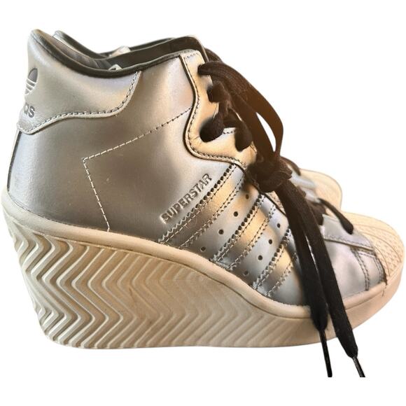 Adidas Superstar Ellure Metallic Silver White Wedge Shoes FW3202 Women's 6.5 - Picture 1 of 7